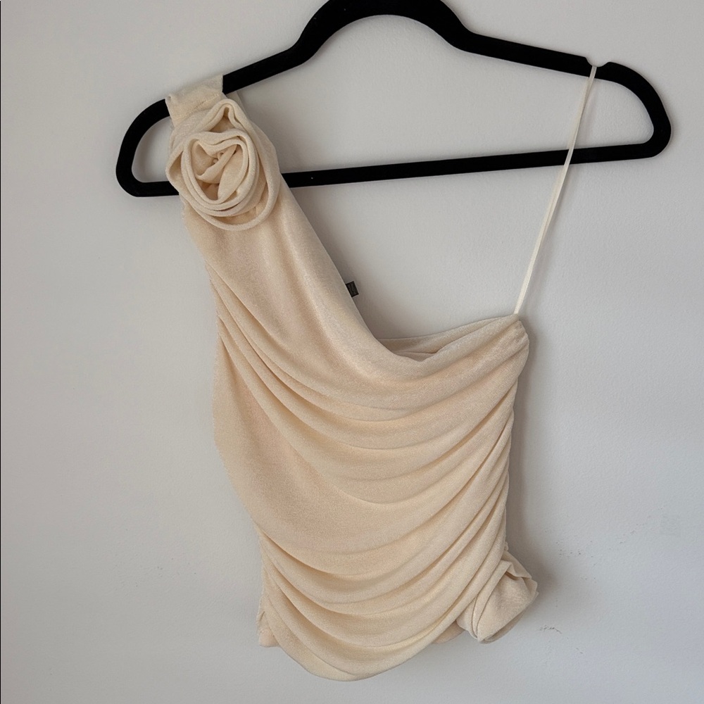 Anthropologie Cream One-Shoulder top